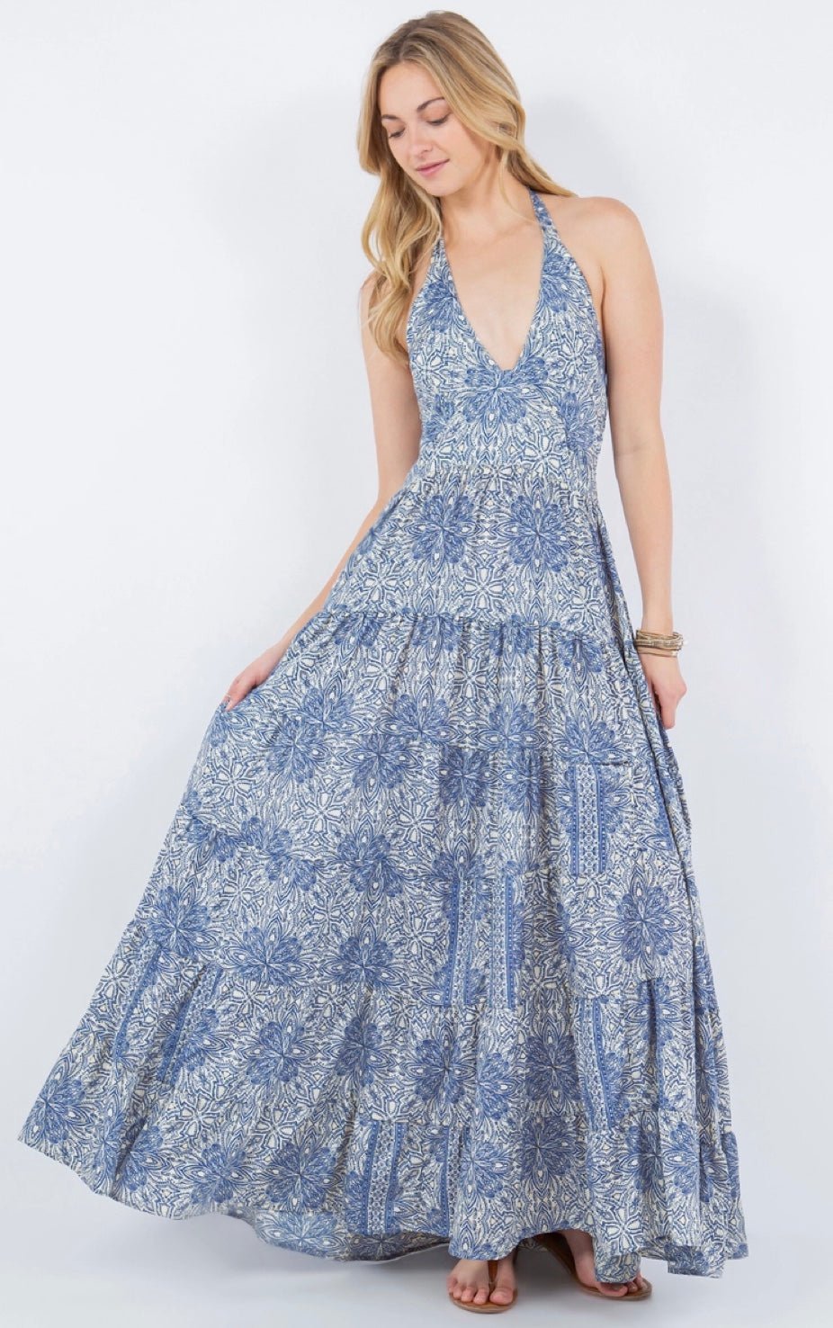 Blue Maxi Floral Dress by Paani - chic life.com