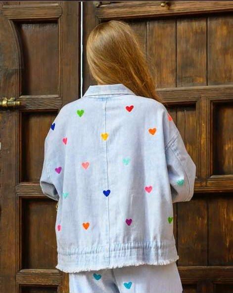 Denim Jacket with Hearts - Chic Life