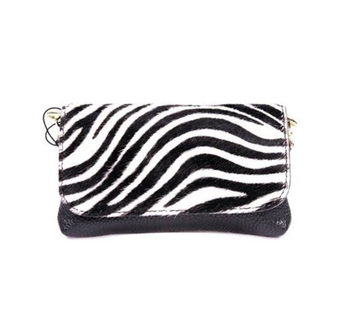 Leather Cowhide Crossbody and Clutch (New Version) - Zebra Print - chic life.com