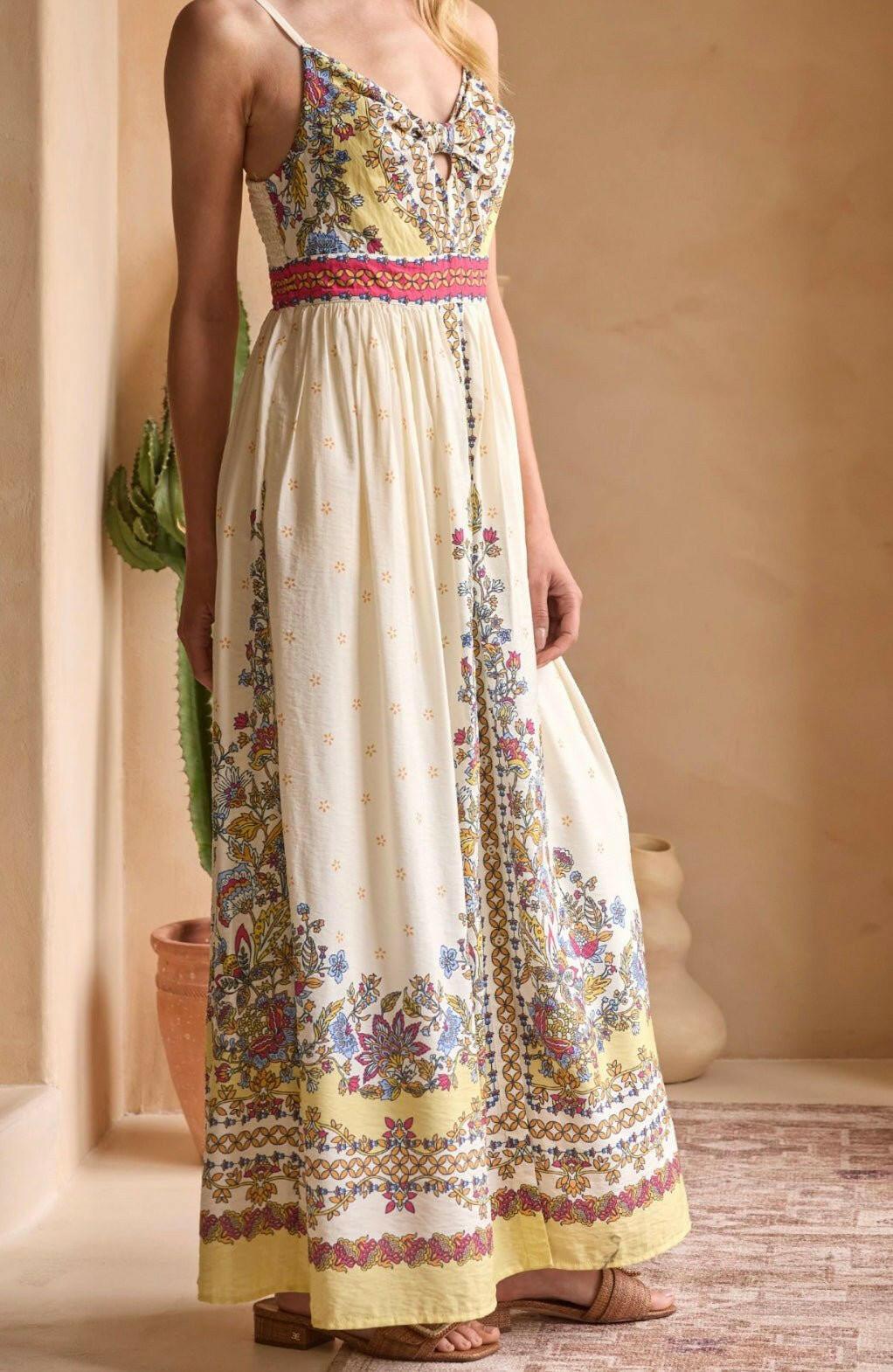 Sleeveless Border Print Midi Dress - chic life.com